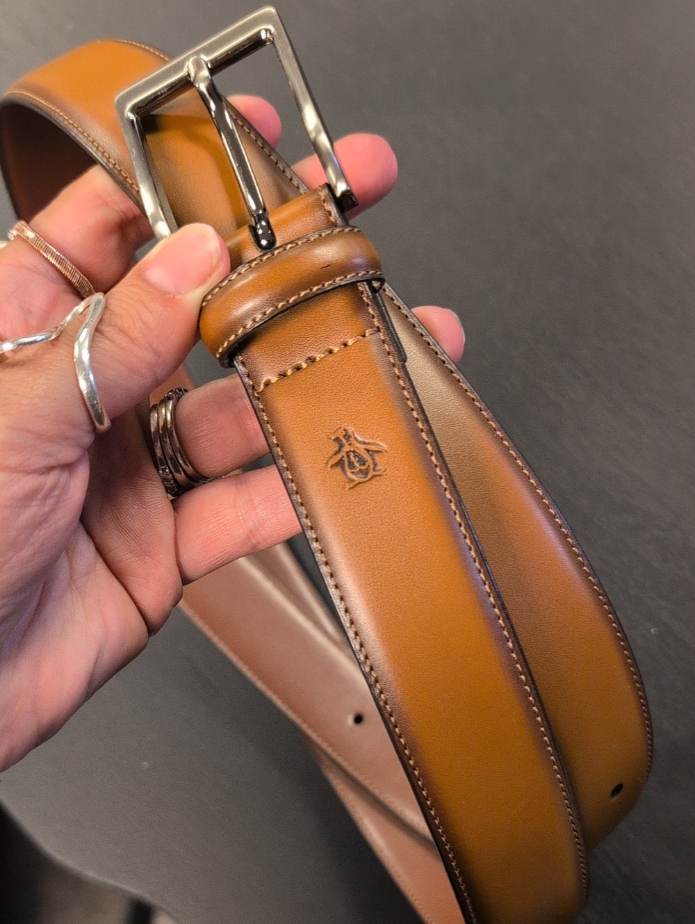 Leather Men's Belt in Cognac Brown